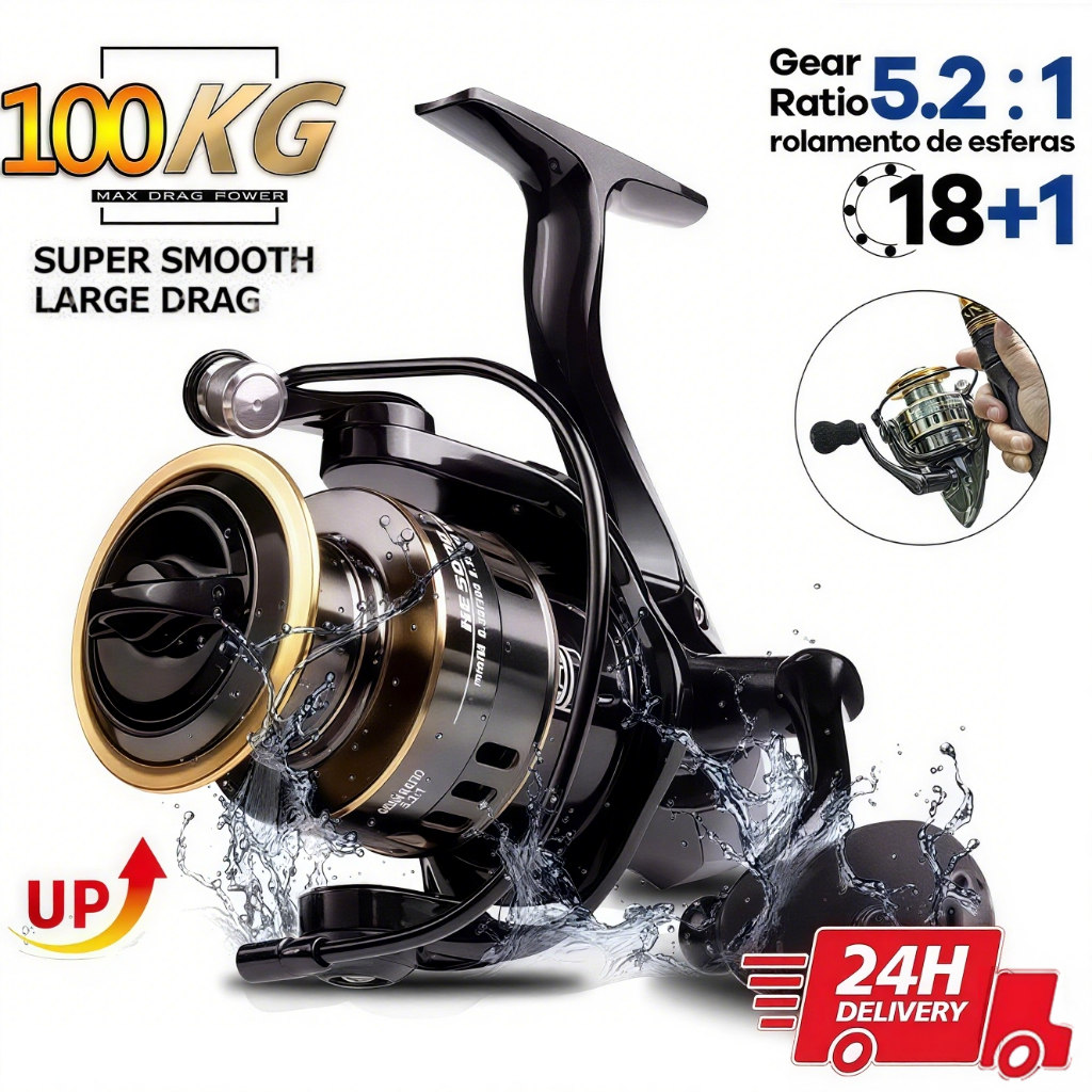 Molinete De Pesca De Metal EVA HD1000-7000 Max Arraste 10kg Cana Em Água Salgada