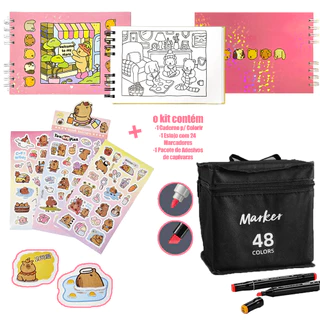 KIT Caderno Para Colorir Gata Fofa (H.K.), Alien Fofo, Ursinho Fofo, Marcadores TOUCH 2 Pontas e Adesivos em Oferta na Shopee