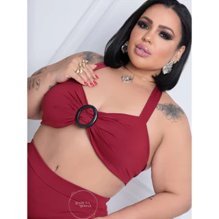 Biquini plus size liso com fivela biquini plus com bojo e cintura alta moda praia feminina em Oferta na Shopee