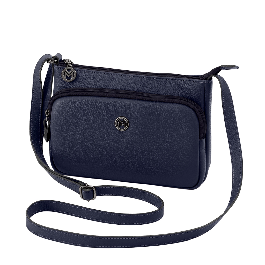 Bolsa Feminina Couro Alça Transversal Mariart Bolso Frontal Zíper