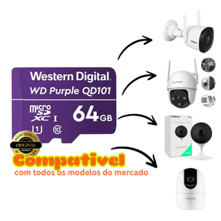 Cartão de Memória Intelbras Micro SD 32GB 64GB 16TBW Western Digital Purple Original