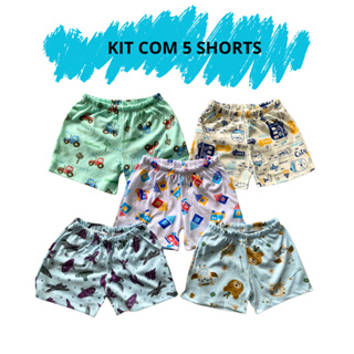 Kit 05 Shorts Masculino Avulso De Pijama Infantil Menino 02 ao 16 100% algodão em Oferta na Shopee