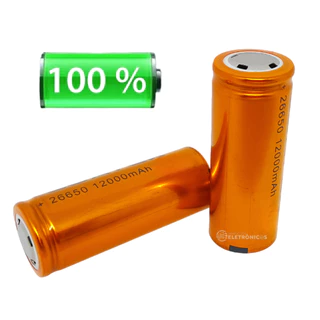 Kit 2 Baterias Recarregáveis 26650 de Li-ion 3.7V/4.3V 12000mAh Para Lanternas