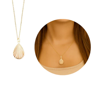 Colar com Pingente Feminino de Concha Banhado a Ouro 18k Choker 45cm em Oferta na Shopee