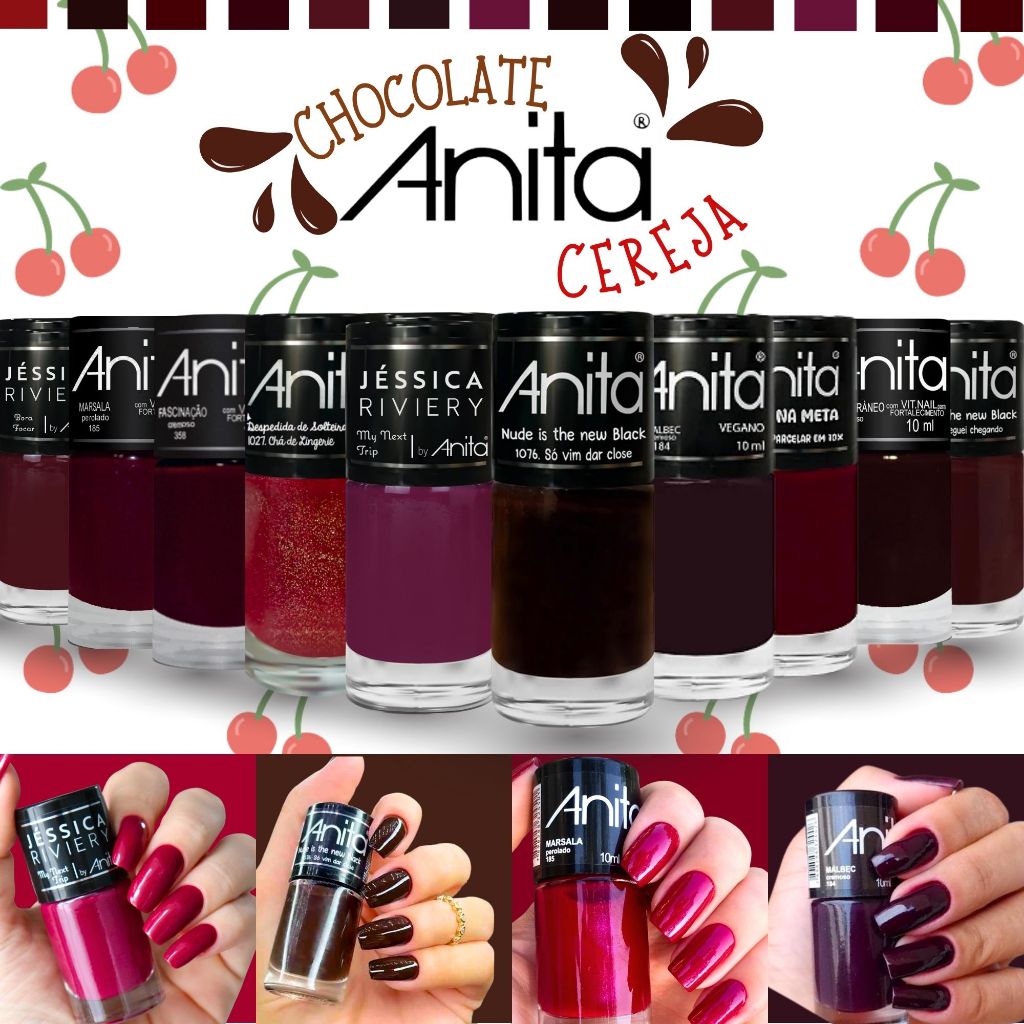 Kit Esmaltes Atacado Anita Chocolate Cereja Tons Vermelhos E Marrom ...