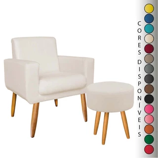 Kit Poltrona para Sala Decorativa Annita Pés Trapézio e Puff Redondo Suede Aninha Decor em Oferta na Shopee