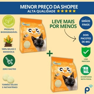 Areia Higiênica Biodegradável Catbio 8Kg (2 pacotes de 4 kg) - Max Clean - Grãos Finos - novo em Oferta na Shopee