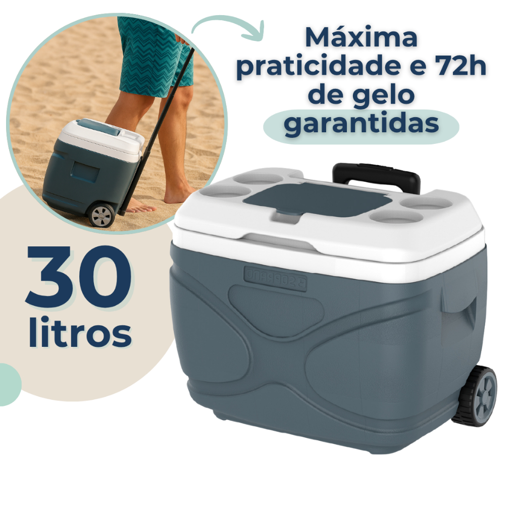Caixa Térmica Cooler Grande 30 Litros Com Rodas Reforçadas e Alça