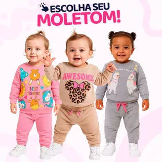 Conjunto Moletom Bebe Menina – Escolha Seu Modelo, com Estampas Fofas e Conforto Infantil Bebê Feminino Frio Inverno.