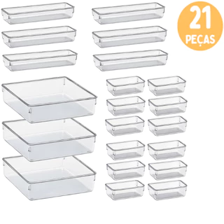 Kit 21 Organizador Multiuso Modular Acrilico Gaveta Geladeira