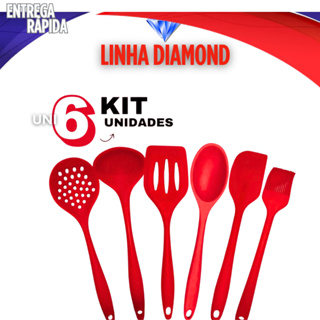 KIT 6 UTENSILIOS -CONCHA ESCUMADEIRA COLHER DE ARROZ ESPATULA VAZADA ESPATULA PAO DURO E PINCEL SILICONE MULTIUSO