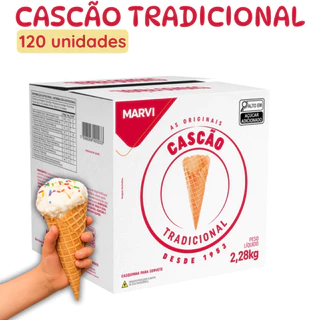 Cascão Tradicional Marvi – Casquinha Grande e Crocante para Sorvete e Sobremesas - 120 UNIDADES