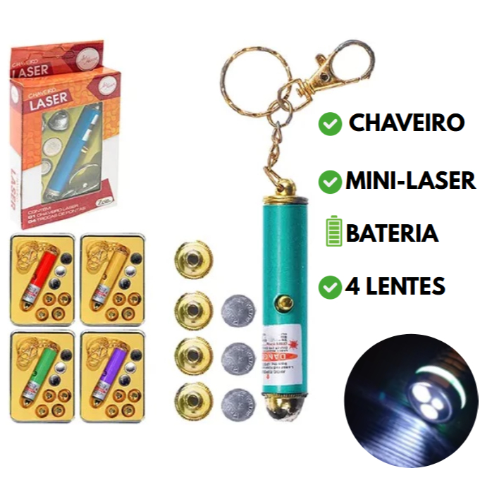 Chaveiro Ponteira Mini Laser Com 4 Lentes – Super Potente 6,5cm – Funciona Com Bateria