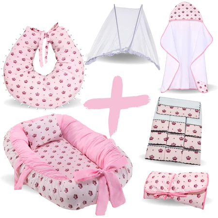 Kit Ninho redutor de berço + toalha bebê + almofada + trocador + mosquiteiro portátil + toalha boca