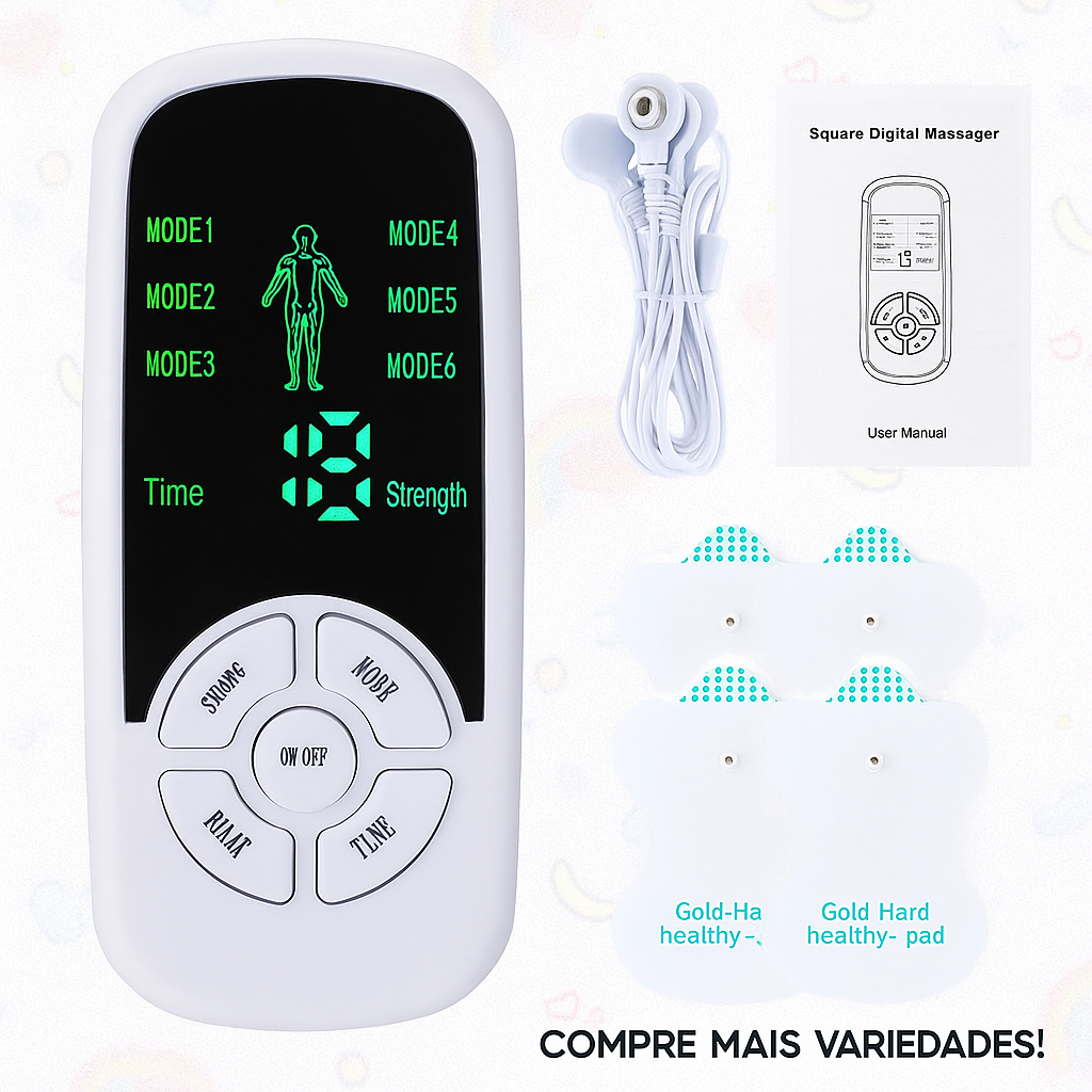Estimulador Elétrico EMS, Dezenas de Modos, Fisioterapia, Pulso