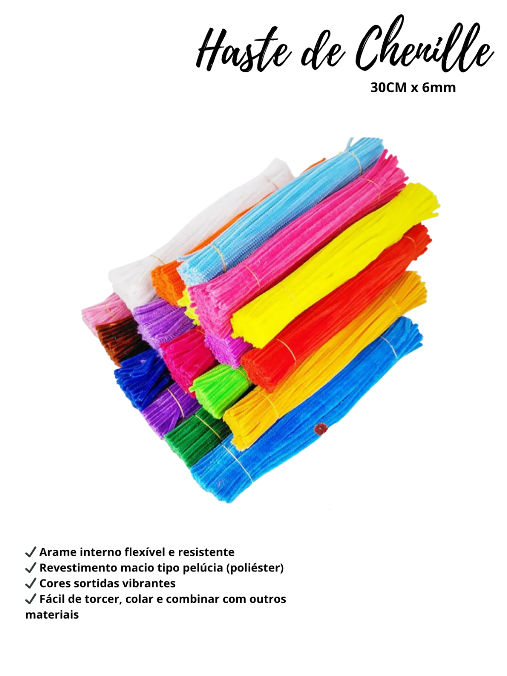 Haste de Chenille 30cm Colorida – Arame Flexível para Artesanato, DIY e ...