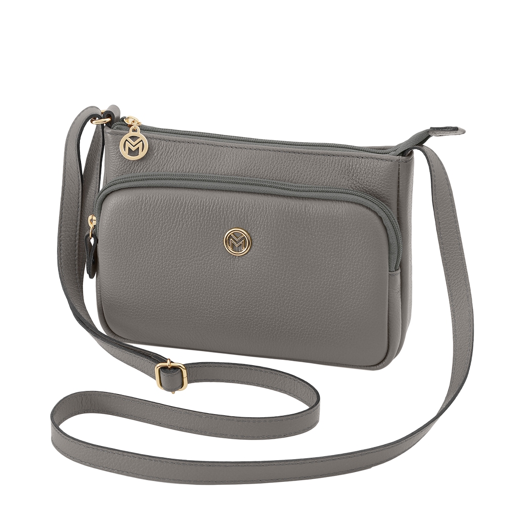 Bolsa Feminina Couro Alça Transversal Mariart Bolso Frontal Zíper