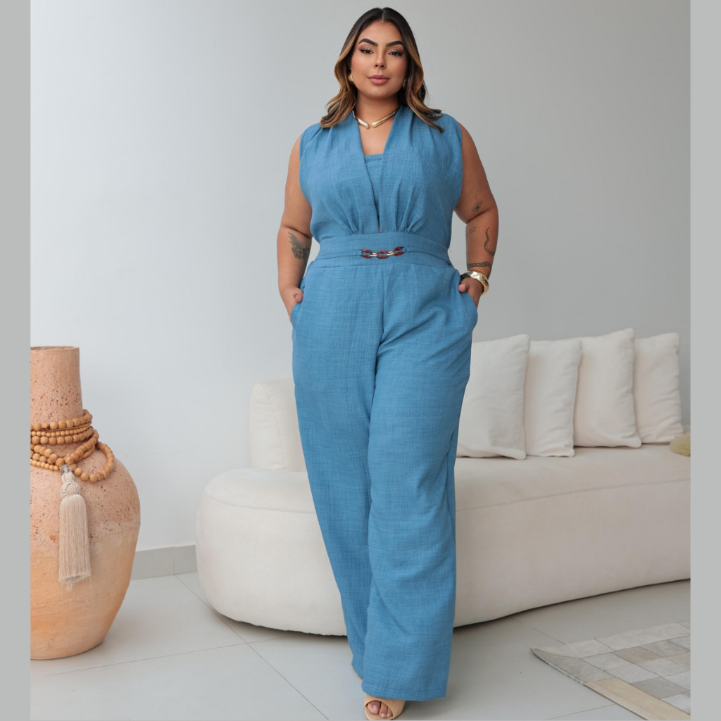 Macacão Feminino Elegante Plus Size Forrado Festa Casamento Tecido ...