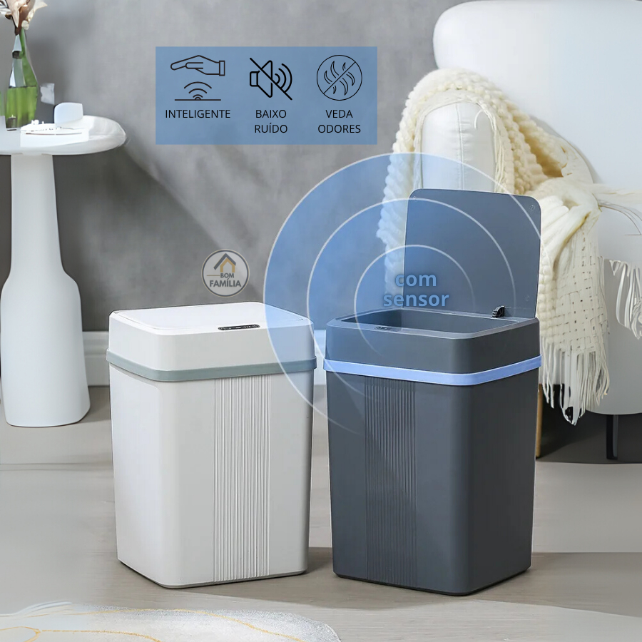 Lixeira Inteligente 18L com Sensor Automático Abre Fácil sem Toque Banheiro Cozinha Escritório