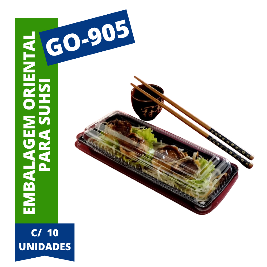 Embalagem Sushi Retangular Oriental GO-905 com 10 unidades