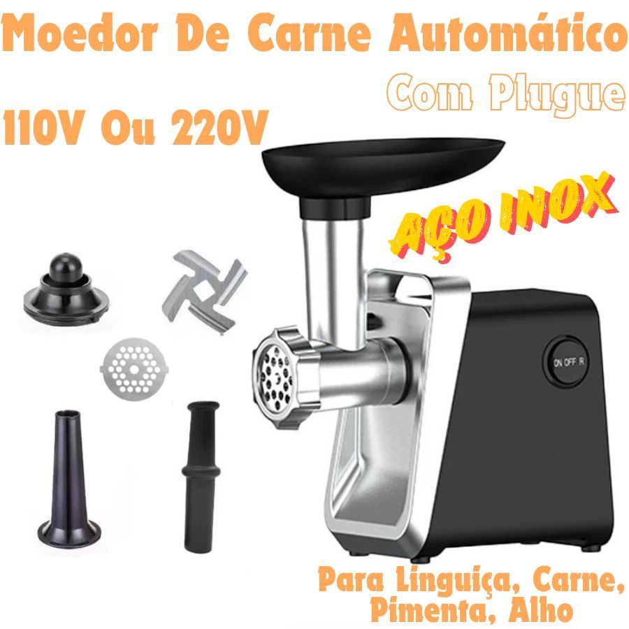Moedor De Carne Automático 110V Ou 220V Aço Inox Para Lingui
