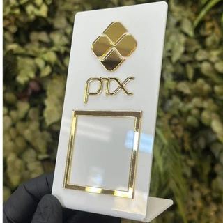 Placa Pix Display Acrílico Espelhado QR Code Mesa Balcão Dourado