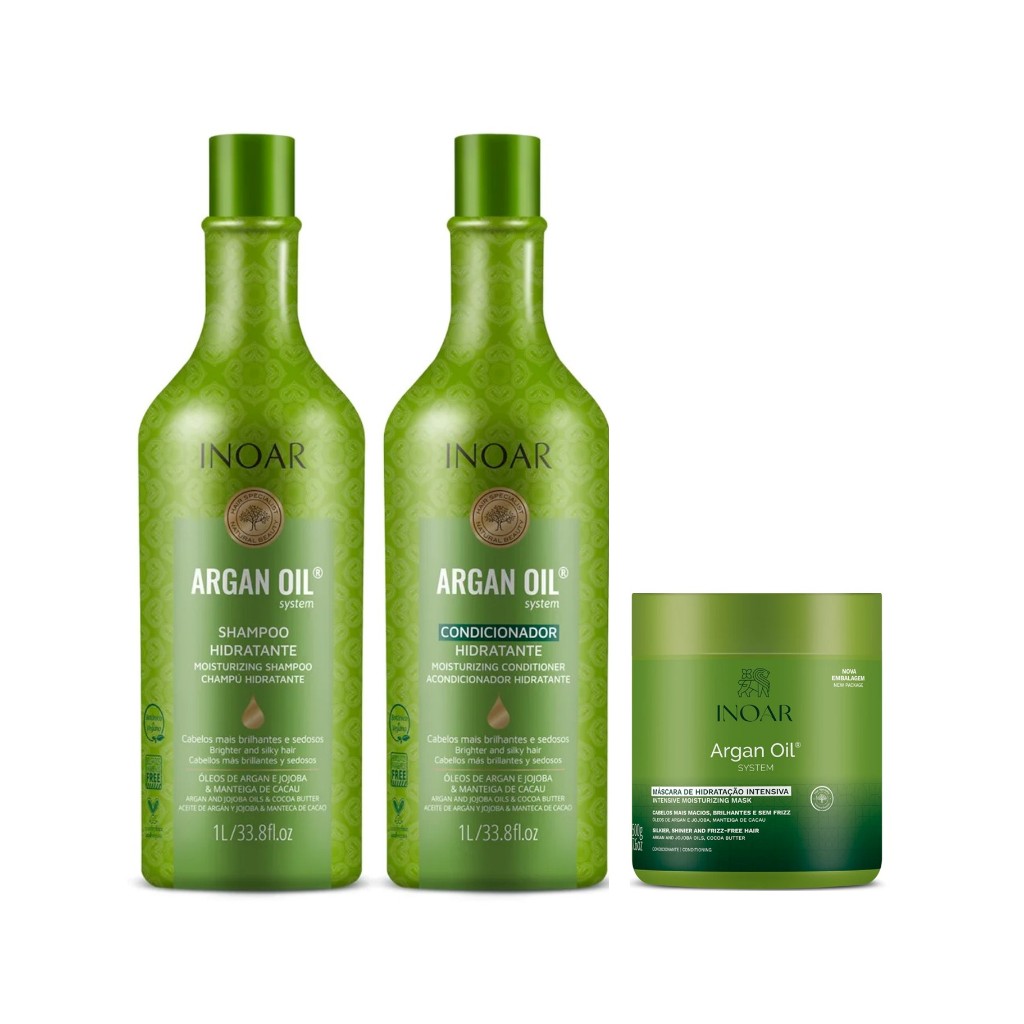Inoar Kit Argan Oil System Shampoo e Condicionador 1L + Máscara 500g ...