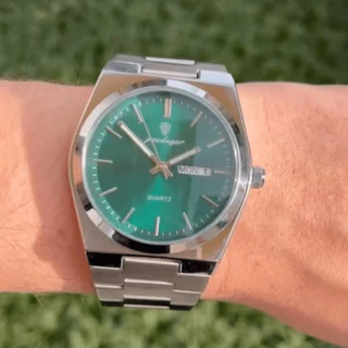 Relógio luxo Poedagar aço inoxidável minimalista casual elegante verde e prateado grife
