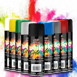 Tinta Spray Uso Geral todas as cores 340ml Preto Fosco Branco Brilhante Para Papel Plástico Madeira Ferro