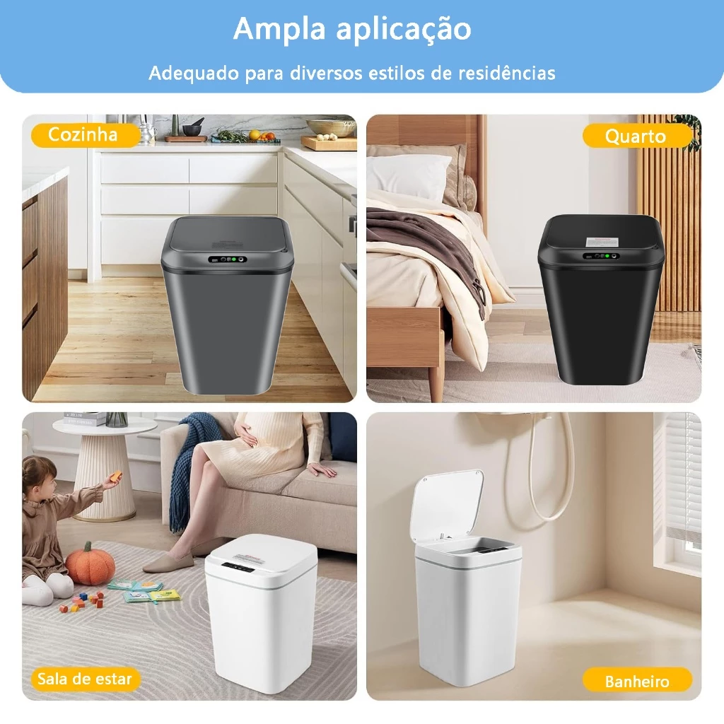 Lixeira Sensor Automática Inteligente de Banheiro Cozinha Escritório Capacidade 16 Litros