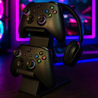 Suporte para 2 Controles + Headset | Compatível PS5 PS4 Xbox PC – Design Gamer