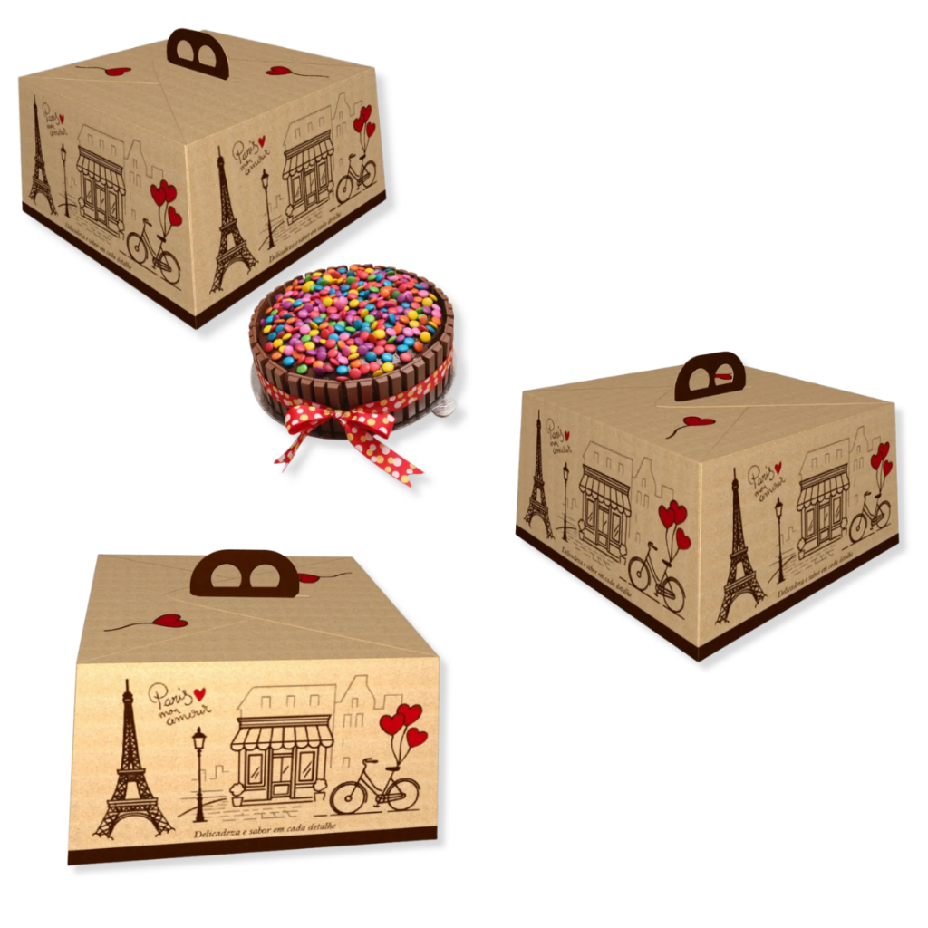 Caixa Para Bolo 30 x 30 x 13cm com Alça Kraft Sem Trava - 10