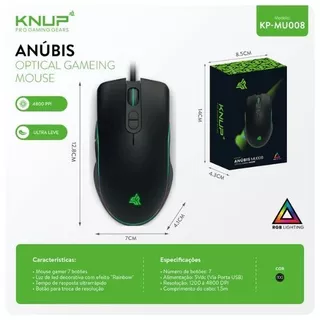 Mouse Gamer MU008: Desempenho e estilo com o LED RGB, conexão com fio compatível com PC e videogames