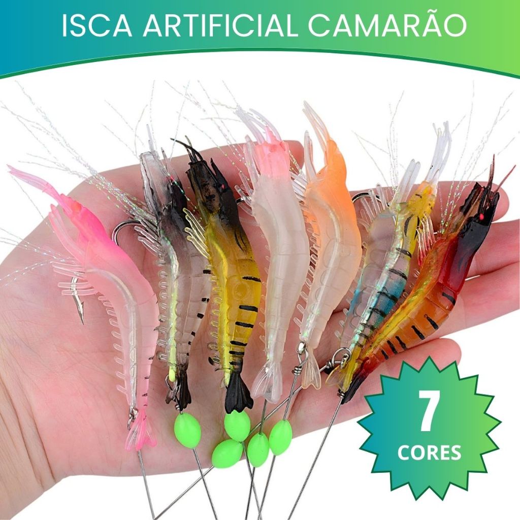Isca Camarão Artificial de Silicone com anzol e encastor para pesca de ...
