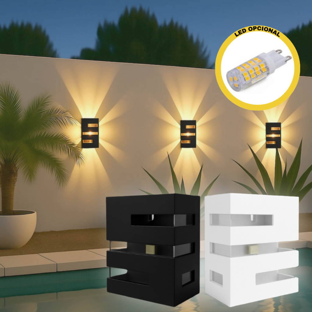 Kit 4 Arandelas LED Bivolt Preta ou Branca | Luz Quente ou Fria | Para Fachada Jardim Corredor