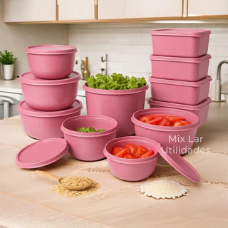 Kit com 15 potes herméticos plásticos para cozinha