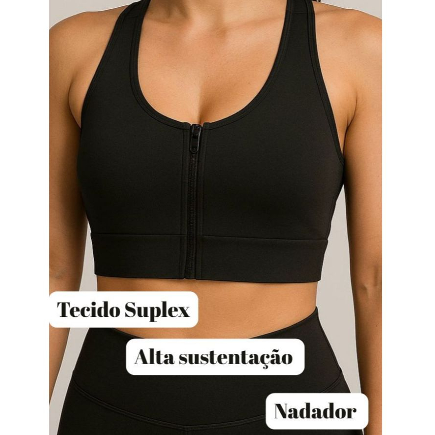 Top Academia com Zíper Frontal - Alta Sustentação - Fitness Feminino ...
