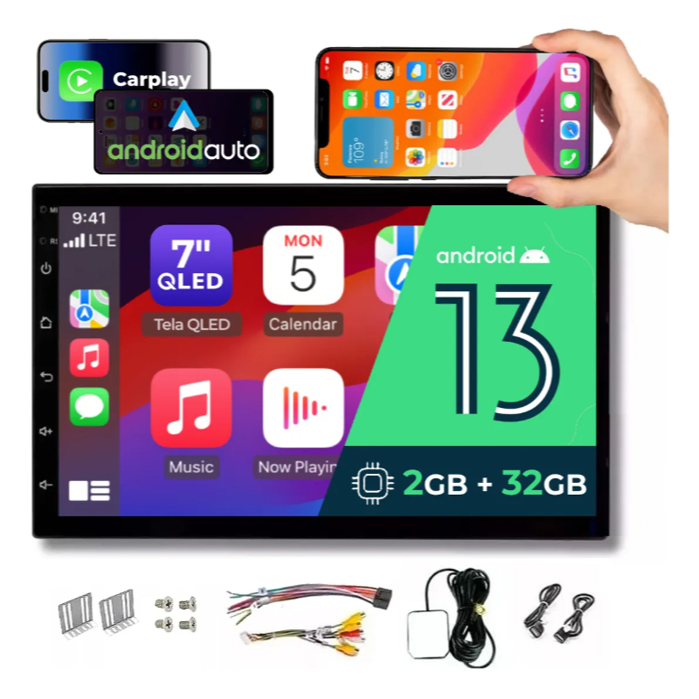 Central Multimidia Android 13 GPS Integrado Wi-Fi CarPlay Android Auto ...