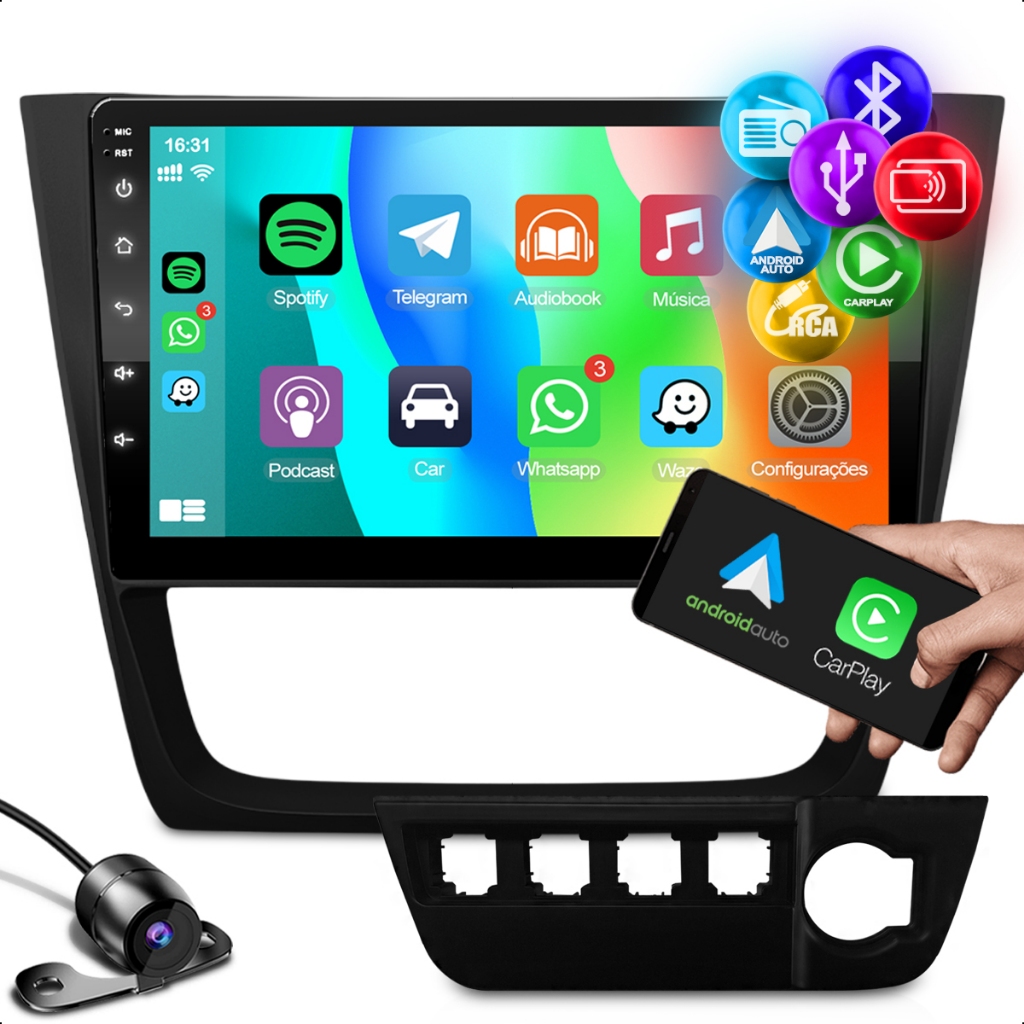 Kit Central Multimídia 9 Polegada 2 Din Carplay Android Auto Volkswagen ...