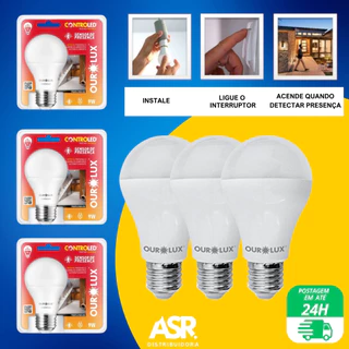 Kit 3 Lâmpadas Sensor de Presença 9W Controled 6500K 1 Ano Garantia