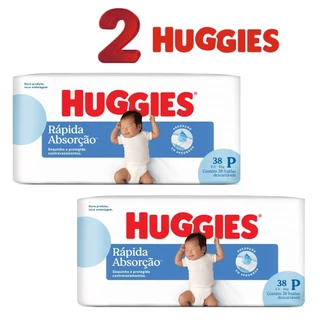 Kit 2 ptes Fralda Huggies P 38un 3,5 a 6 kg cada - Total 76un em Oferta na Shopee