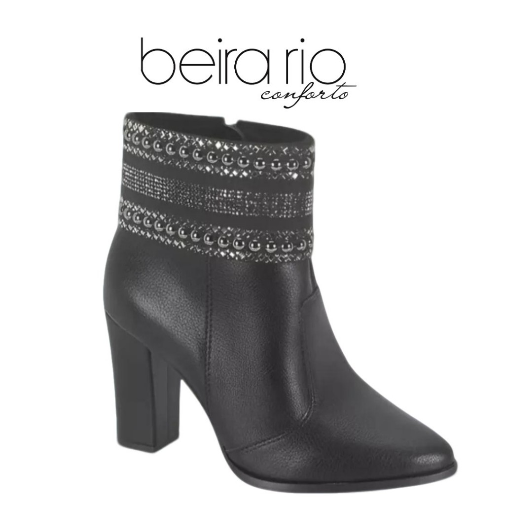 Bota Salto Alto Bico Fino Detalhes em Pedraria Beira Rio 9043.142 ...
