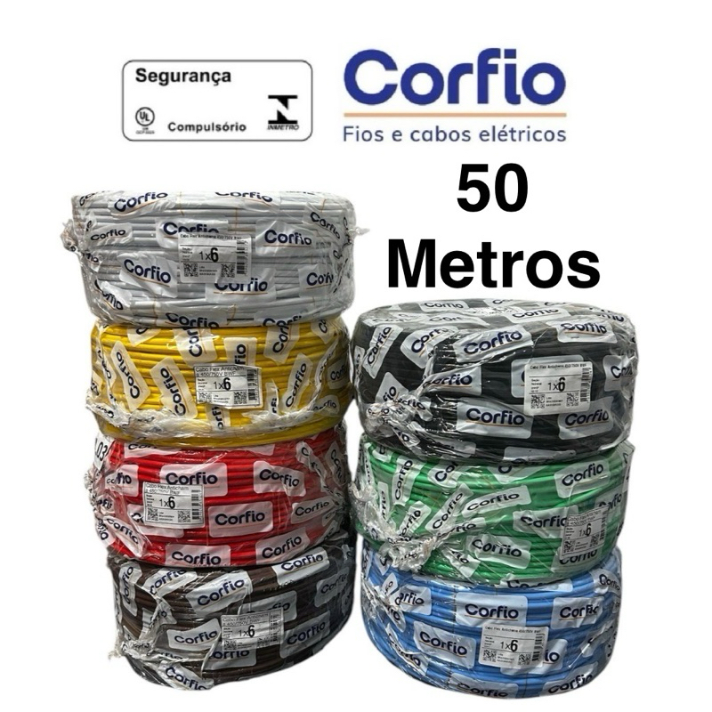 50 METROS DE CABO FLEXIVEL 750V 6MM CORFIO 100% COBRE ELETROLÍTICO