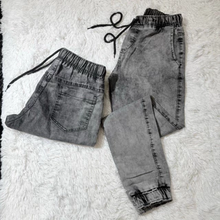 Calças Jogger Jeans Sarja Masculina Com Punho Cós Elástico