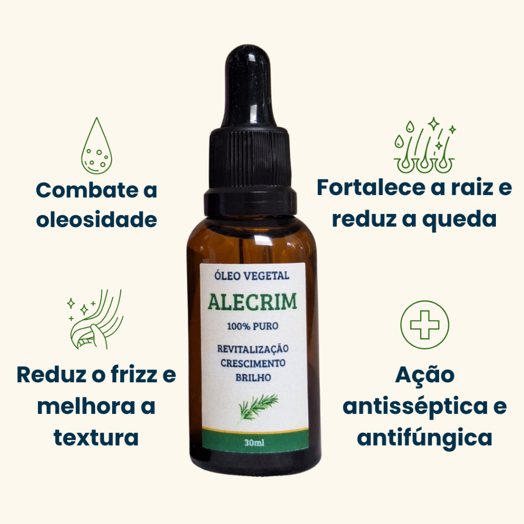 Óleo Vegetal de Alecrim 100% puro - 30ml de óleo para cabelo, umectação ...