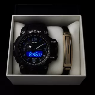 Relogio masculino original + caixa para presente pais namorado + pulseira luxo shok sport premium