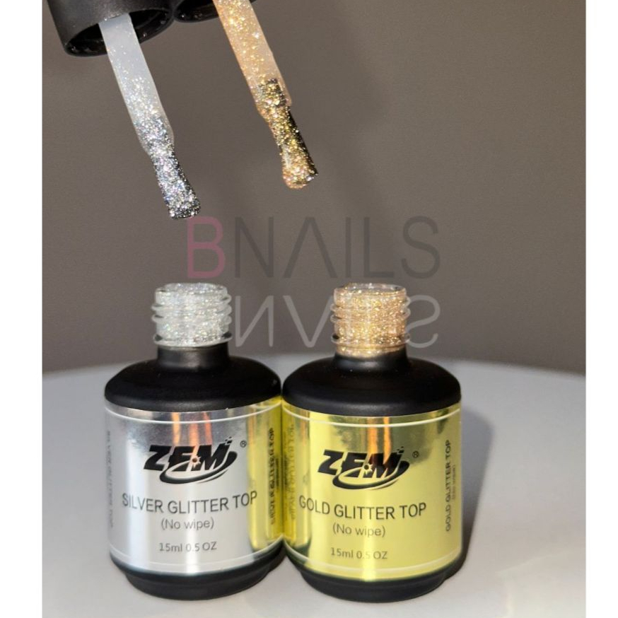 Top Coat Com Glitter ZEM Para Unhas De Gel Gold Silver Nail