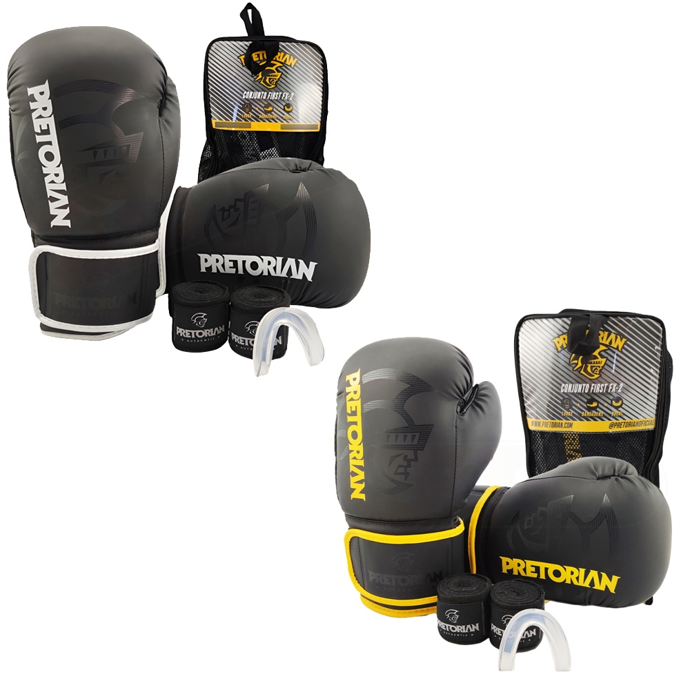 Kit profissional boxe muay thai kickboxing - Luva + Bandagem + protetor bucal - Pretorian
