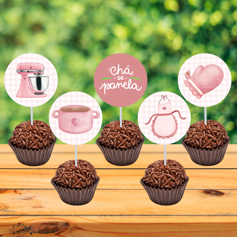 kit 30 a 60 Topo Para Docinho Brigadeiro - CHÁ DE PANELA ROSA - Topper ...