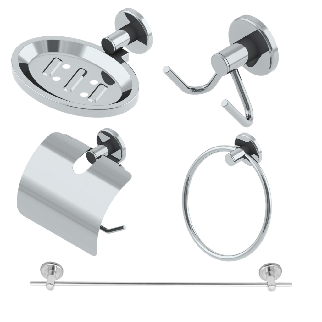 Kit Inox Acessórios Para Banheiro 5 Peças Cromado Completo